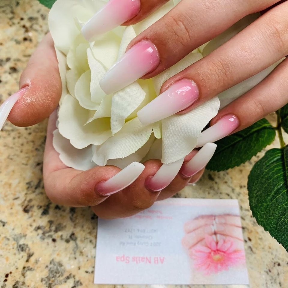Manicure station with polished nail tools.