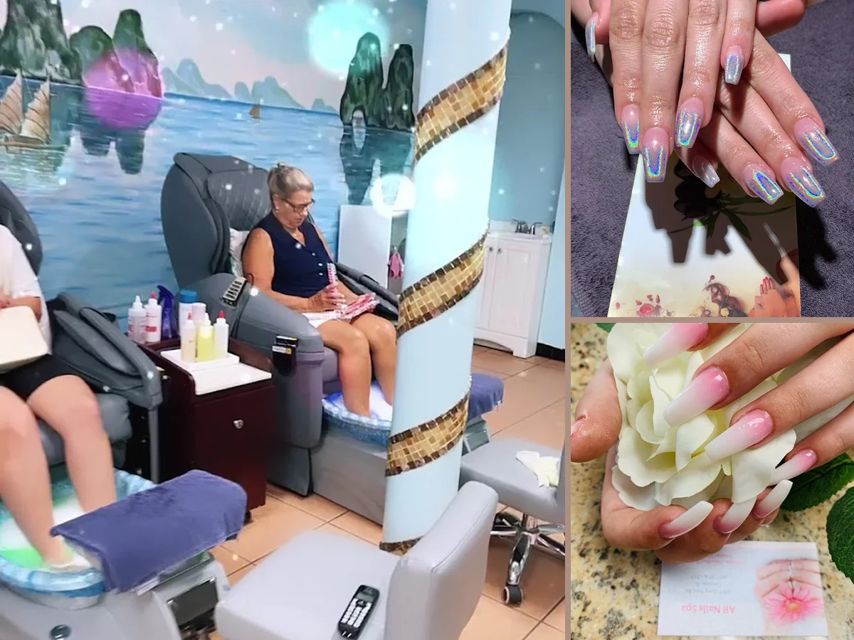 Manicure station with polished nail tools.